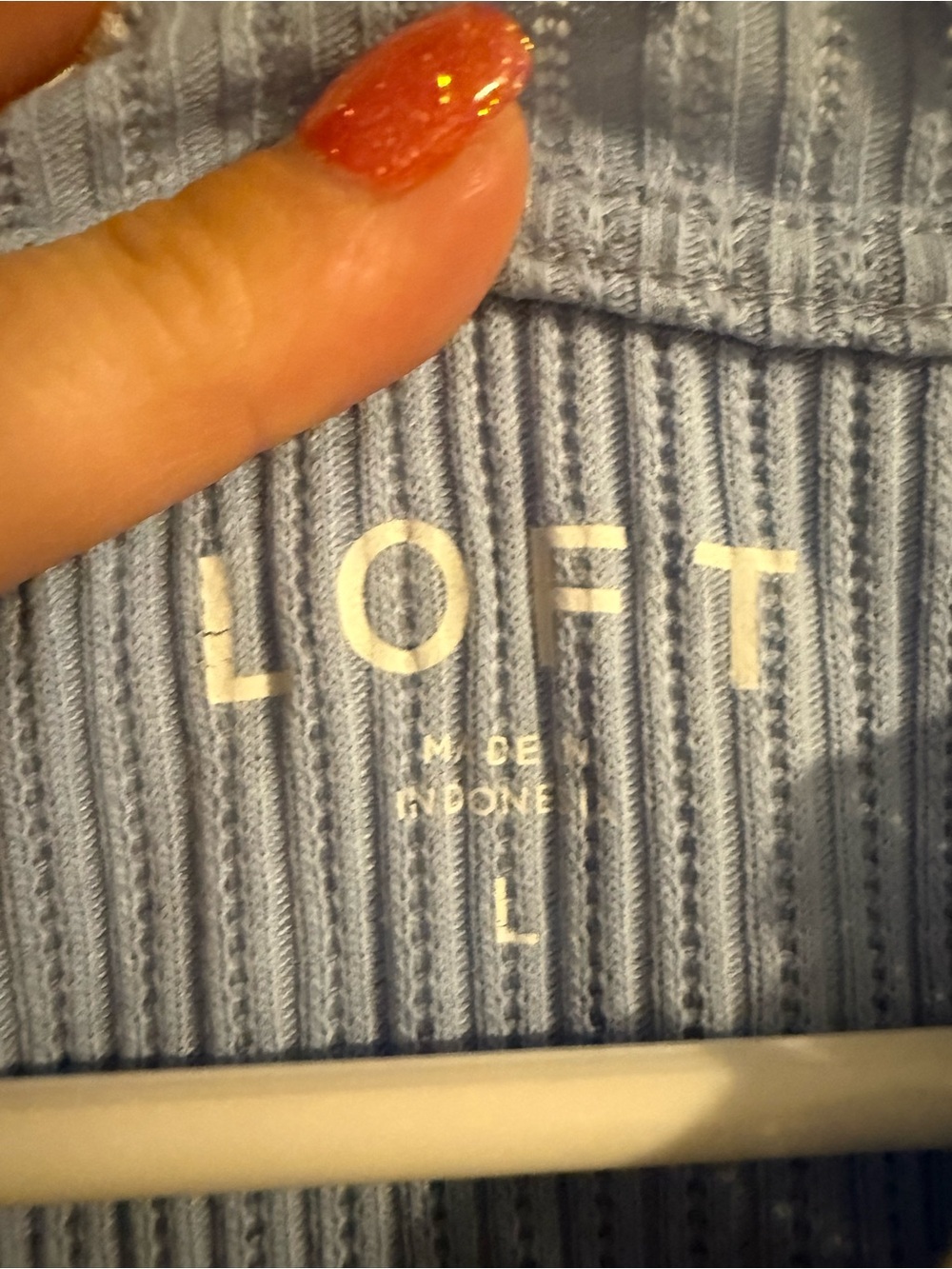LOFT Blue Ribbed Ruffle Sleeve Top Size Large - Picture 3 of 4